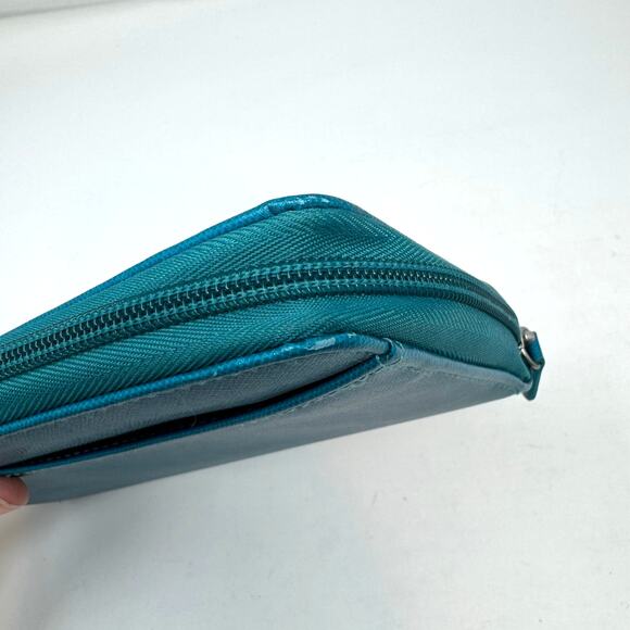 FiloFax Personal Compact Organizer Teal Saffiano Leather Planner Ring Zip Close - Picture 9 of 9